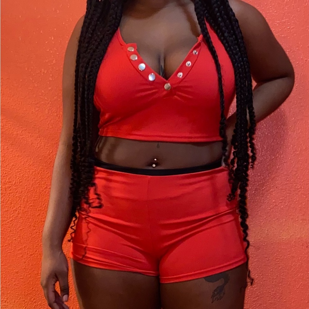 Red two piece shorts set